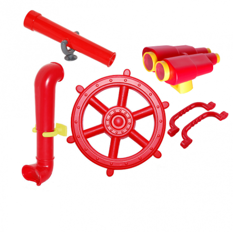 set 5in1 pirate steering wheel lux+periscope+telescope+handgrips 240+binoculars red1